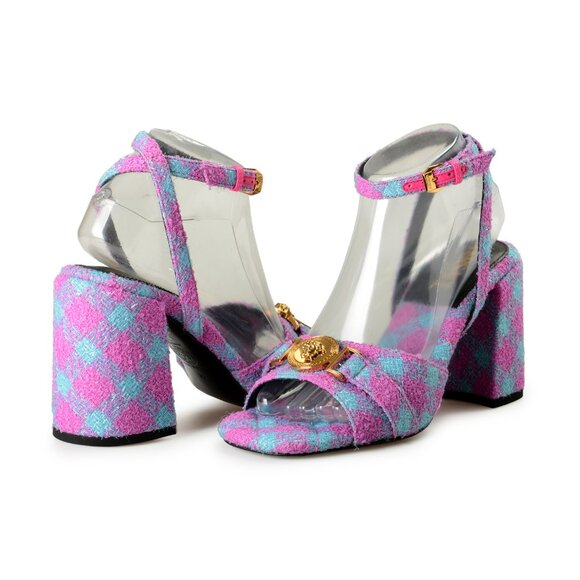 Versace Women's Lurex Check Medusa Logo Sandals Ankle Strap Shoes US 10 IT 40 - Picture 8 of 8